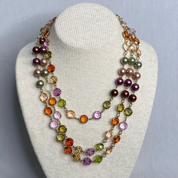 Opera Length Necklace Hawaii Sunset Translucent Crystalline Stones And Beads - Picture 1 of 7